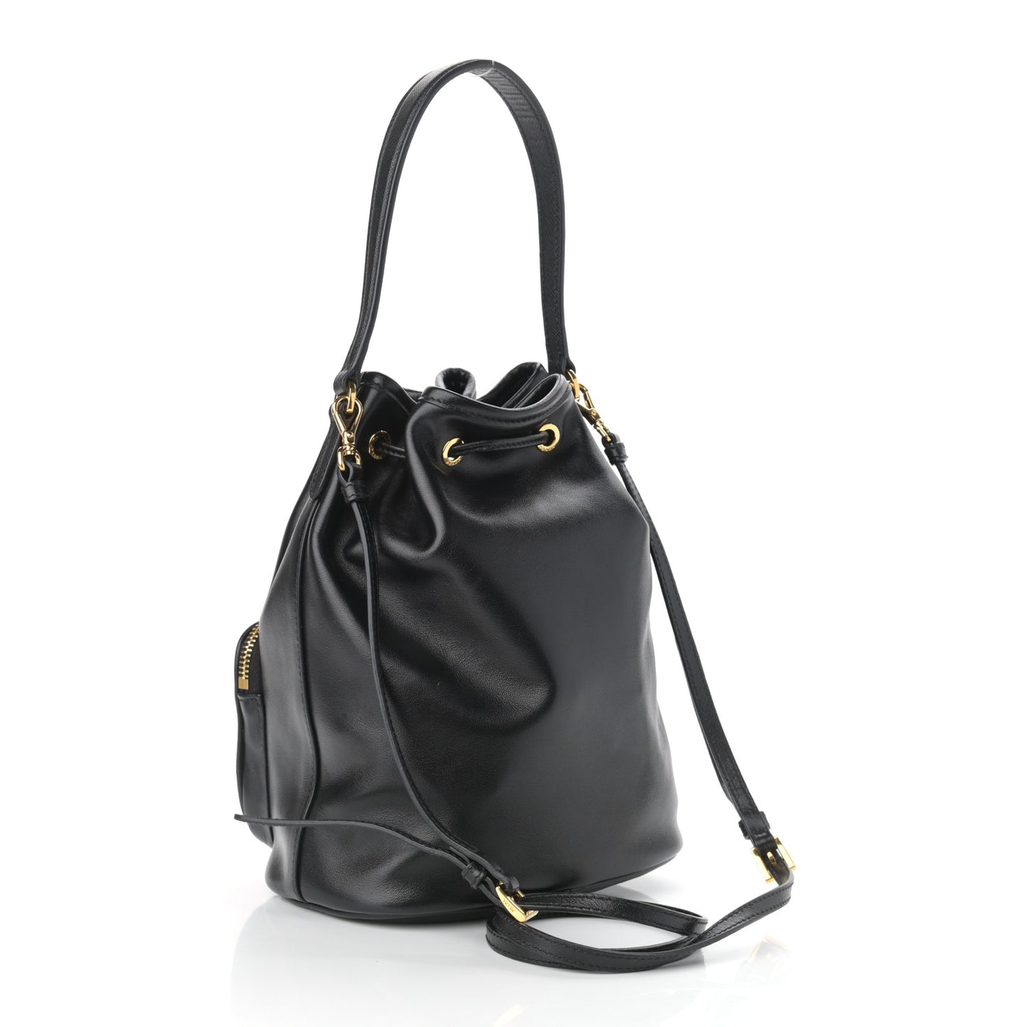 Soft Calfskin Saffiano Mini Bucket Crossbody Bag Black