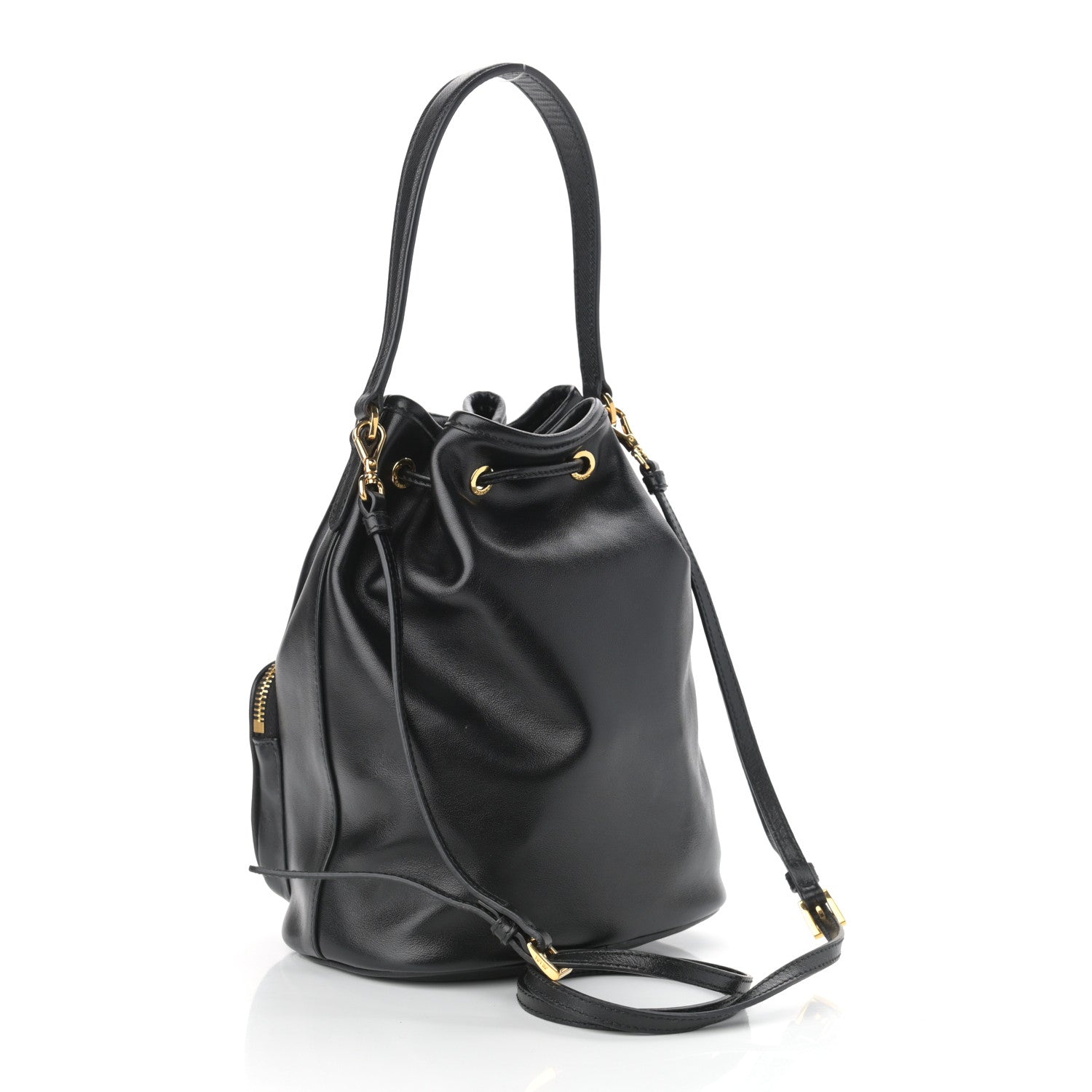 Prada Soft Calfskin Saffiano Mini Bucket Crossbody Bag Black 2 of 9
