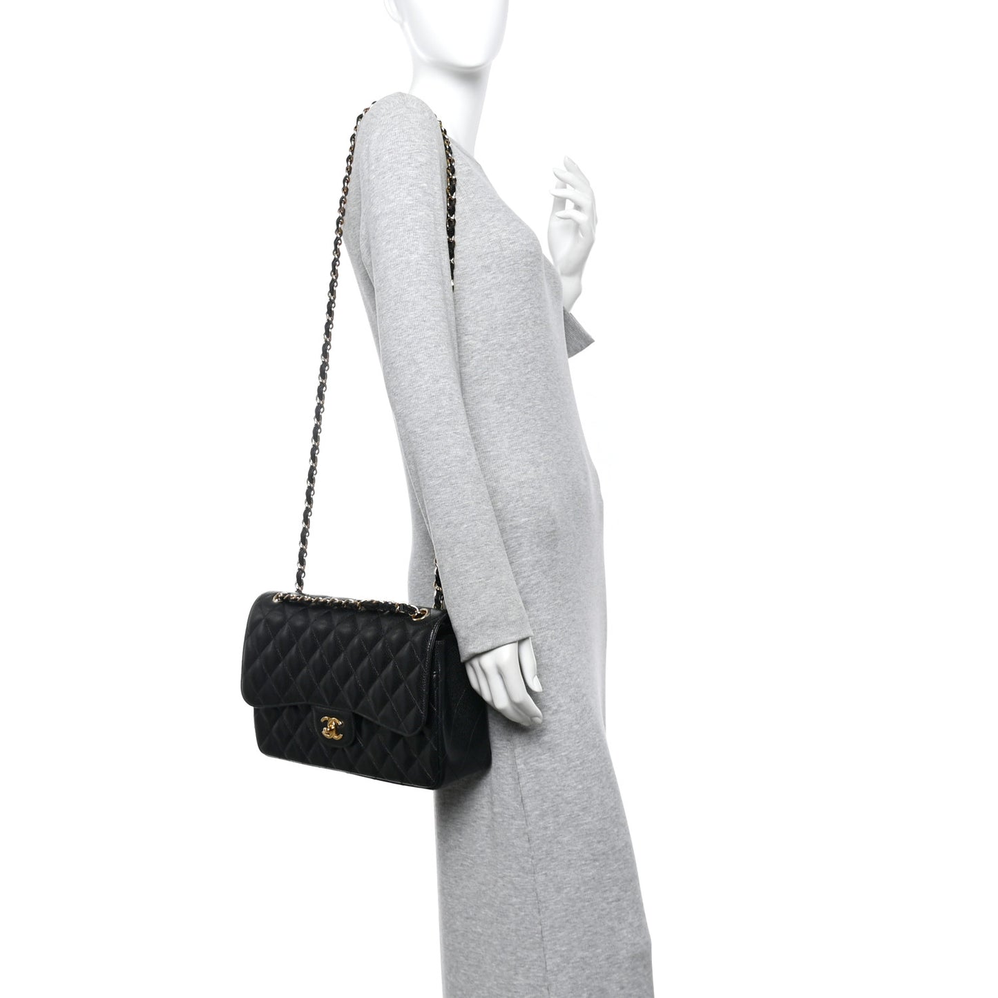 Caviar Quilted Jumbo Double Flap Black