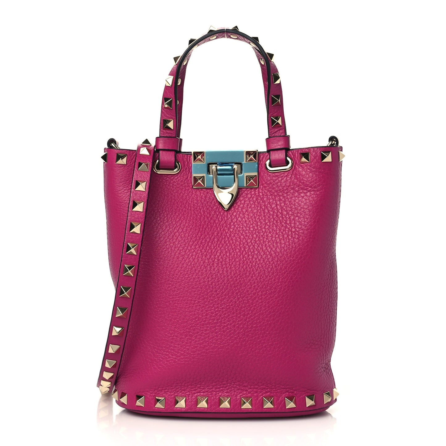 Pebbled Calfskin Rockstud Bucket Bag Rose Violet