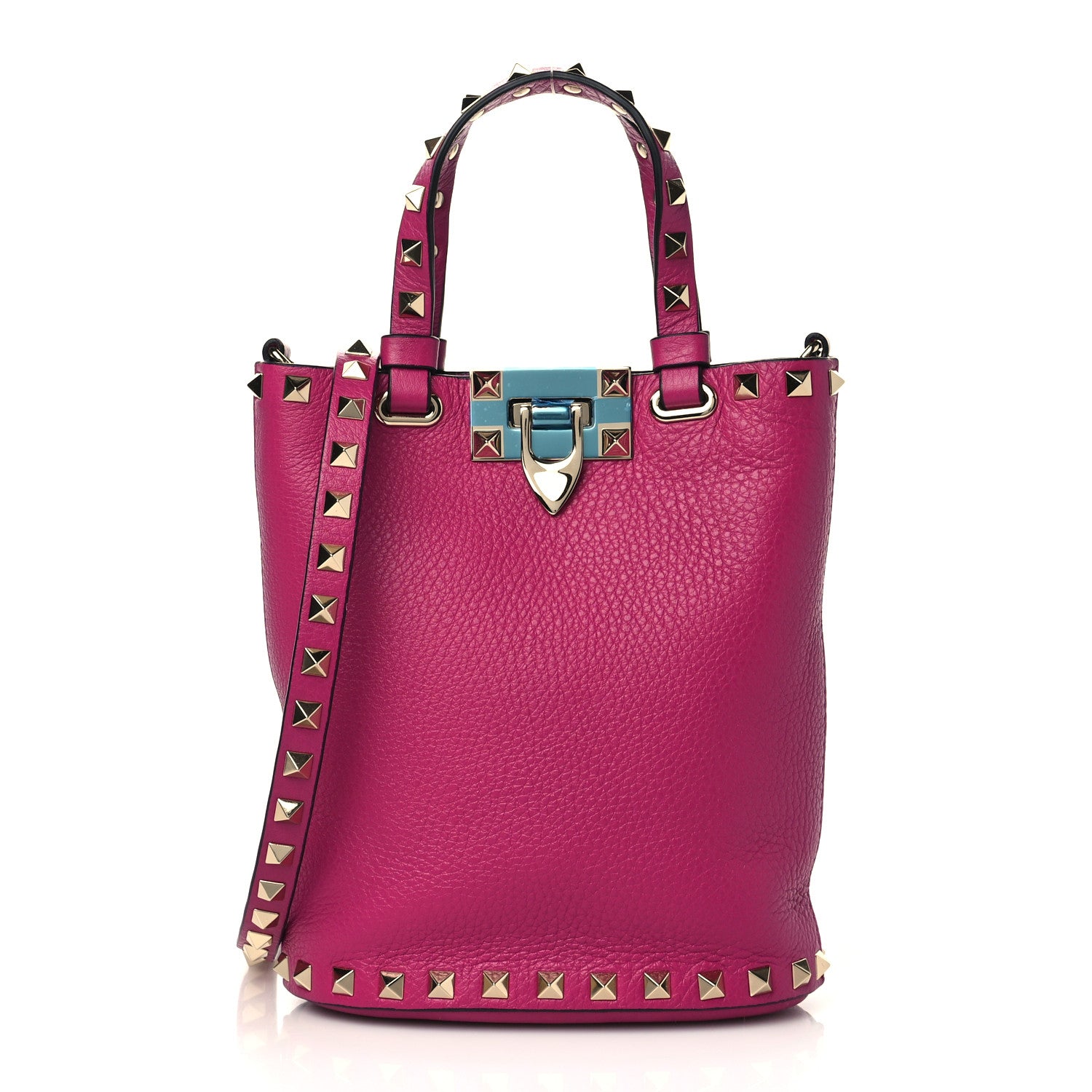 Valentino Garavani Pebbled Calfskin Rockstud Bucket Bag Rose Violet 1 of 8