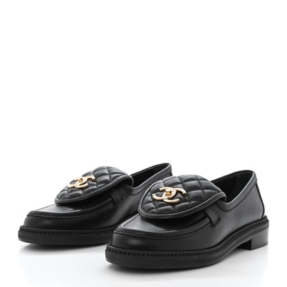 Chanel Lambskin Quilted CC Turnlock Loafers 37 Black 3 of 9