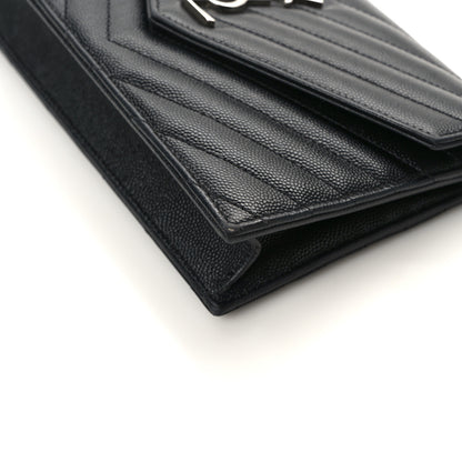 Saint Laurent Grain De Poudre Matelasse Chevron Monogram Envelope Chain Wallet Black 11 of 15
