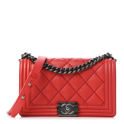 Chanel Calfskin Quilted Double Stitch Medium Boy Flap Red 1 of 9