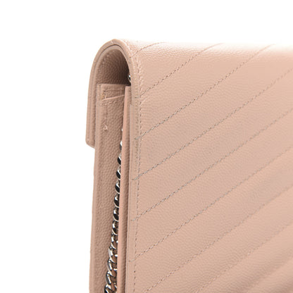 Saint Laurent Grain De Poudre Matelasse Chevron Monogram Chain Wallet Pale Pink 9 of 11