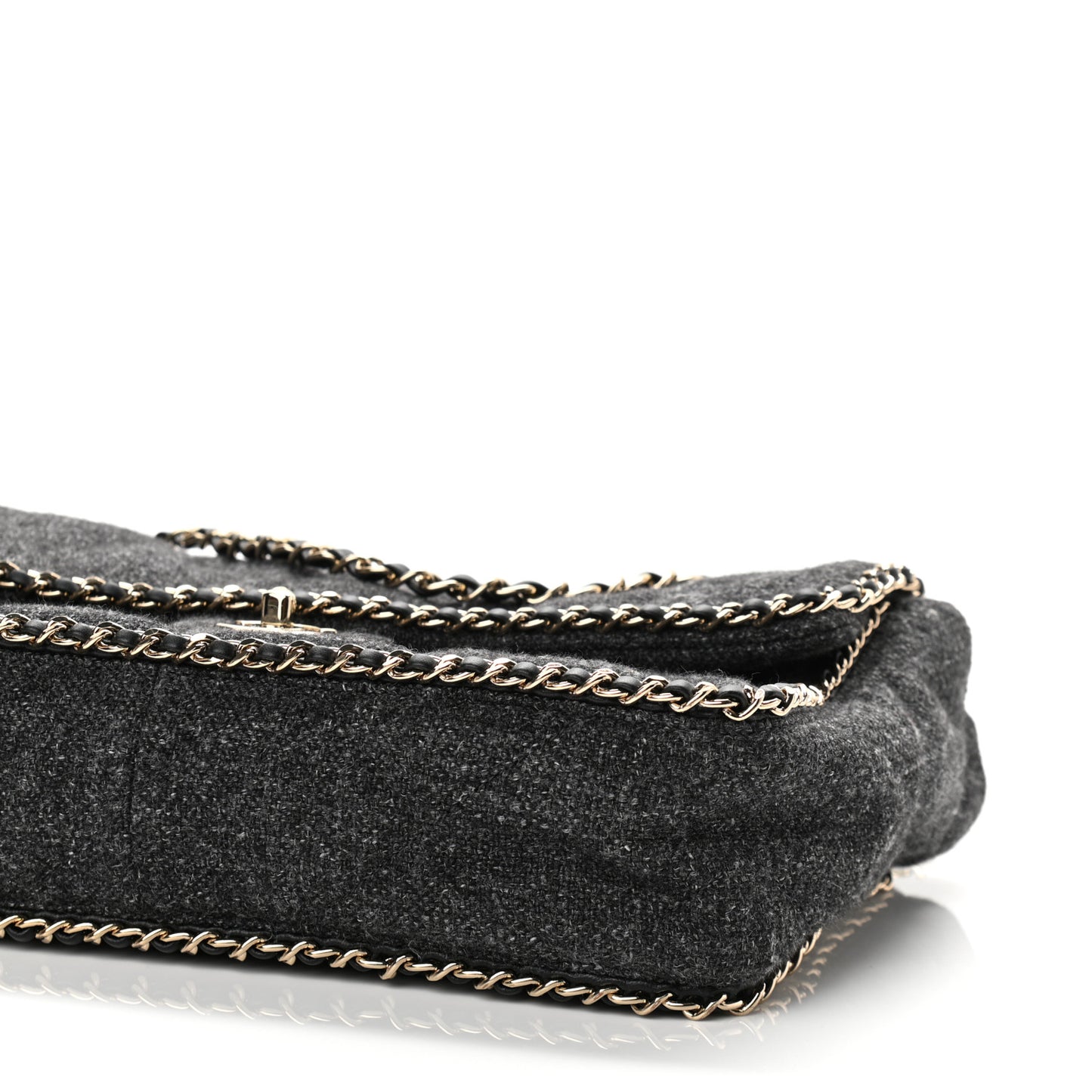Wool Tweed Quilted Coco Neige Chain Around Flap Black