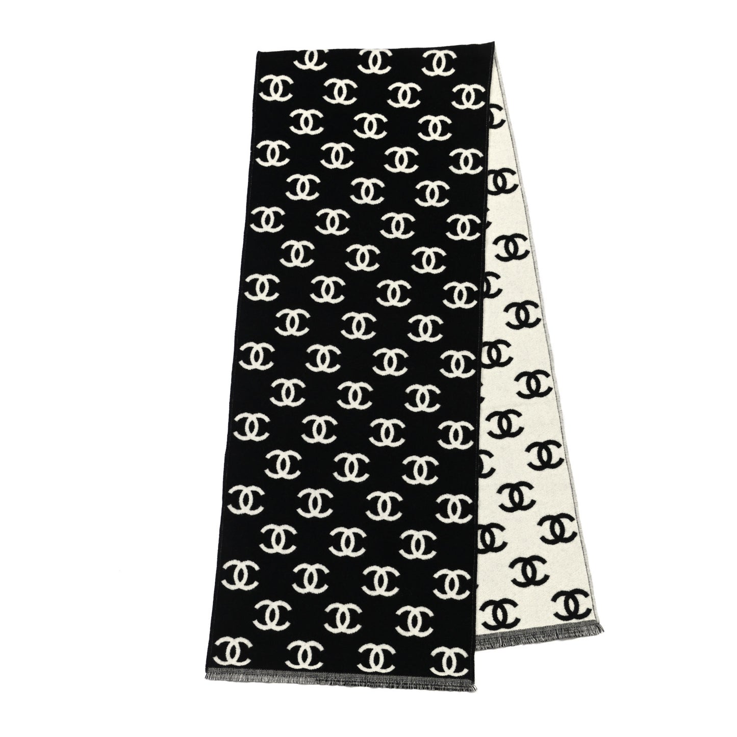 Wool Cashmere CC Scarf Black White
