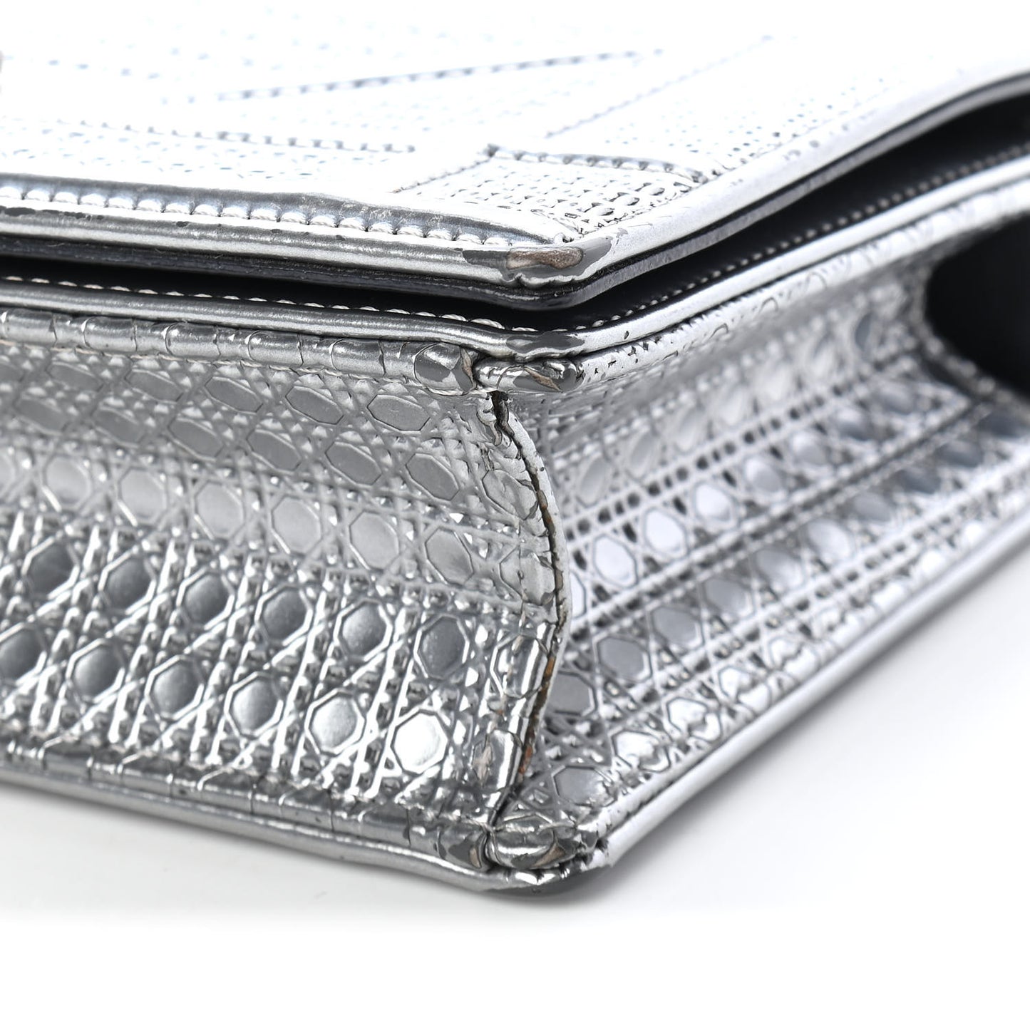 Metallic Patent Micro-Cannage Mini Diorama Flap Bag Silver