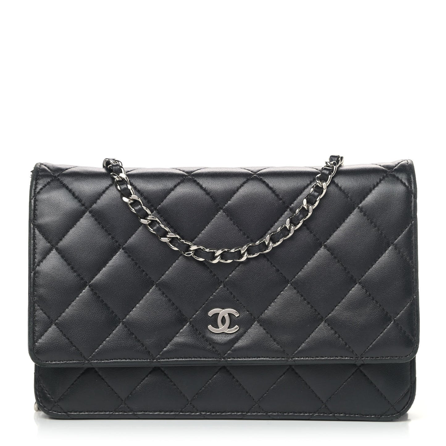 Lambskin Quilted Wallet On Chain WOC Black