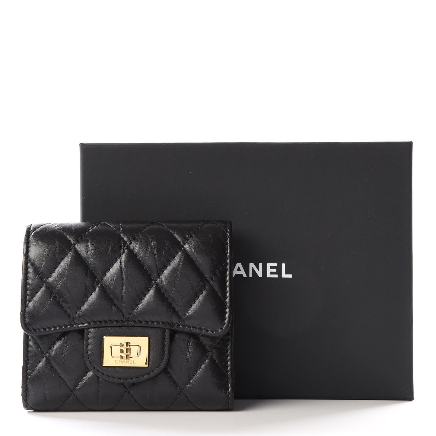 Aged Calfskin Quilted Reissue Compact Wallet Black