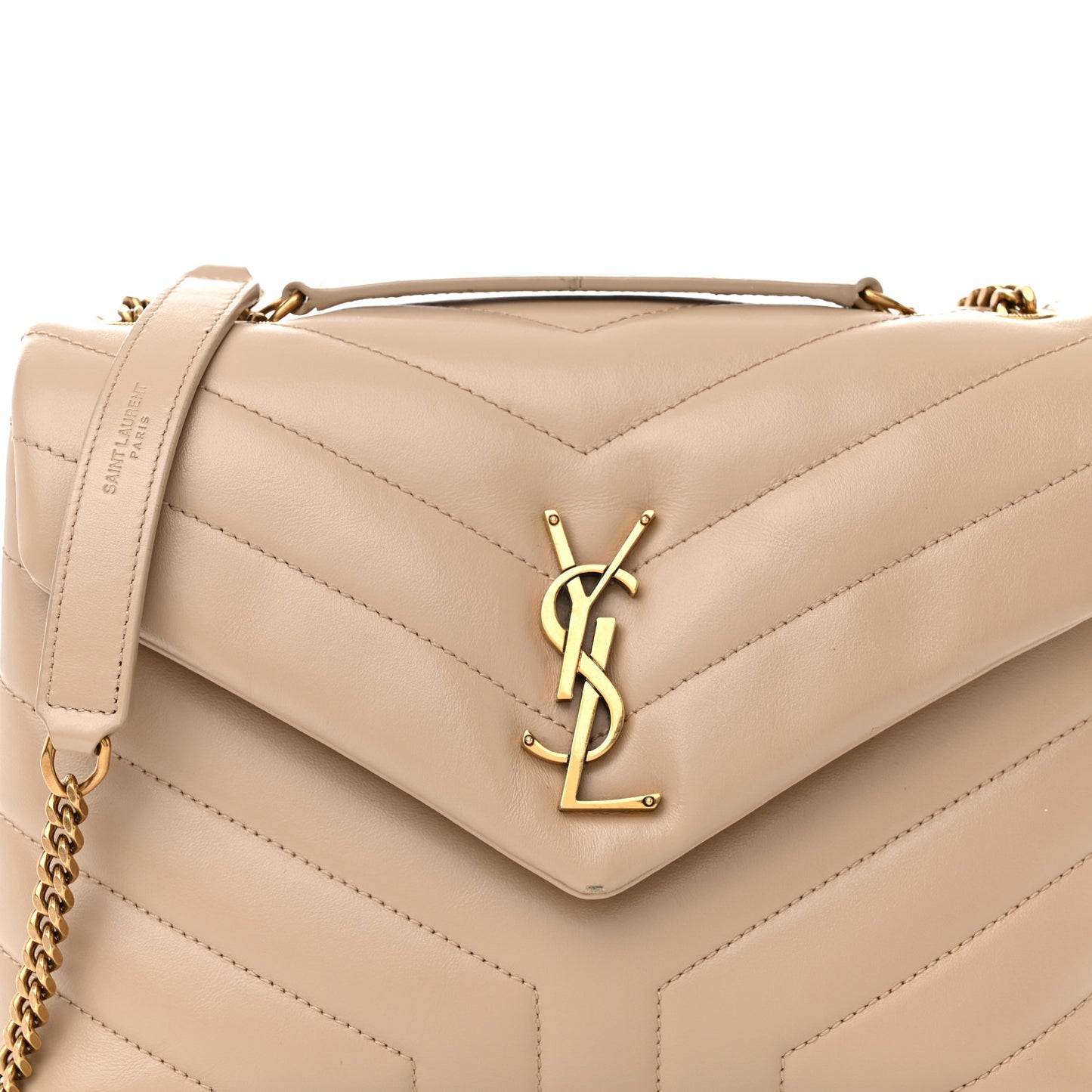 Calfskin Y Quilted Monogram Small Loulou Chain Satchel Dark Beige
