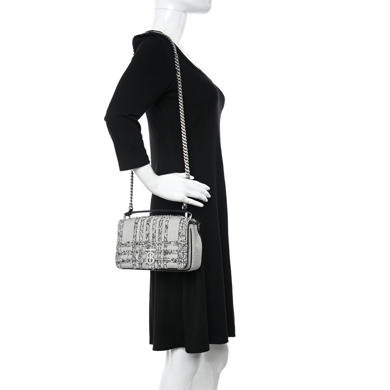 Burberry Lambskin Needle Punch Quilted Check Small Lola Bag White Black 2 of 10