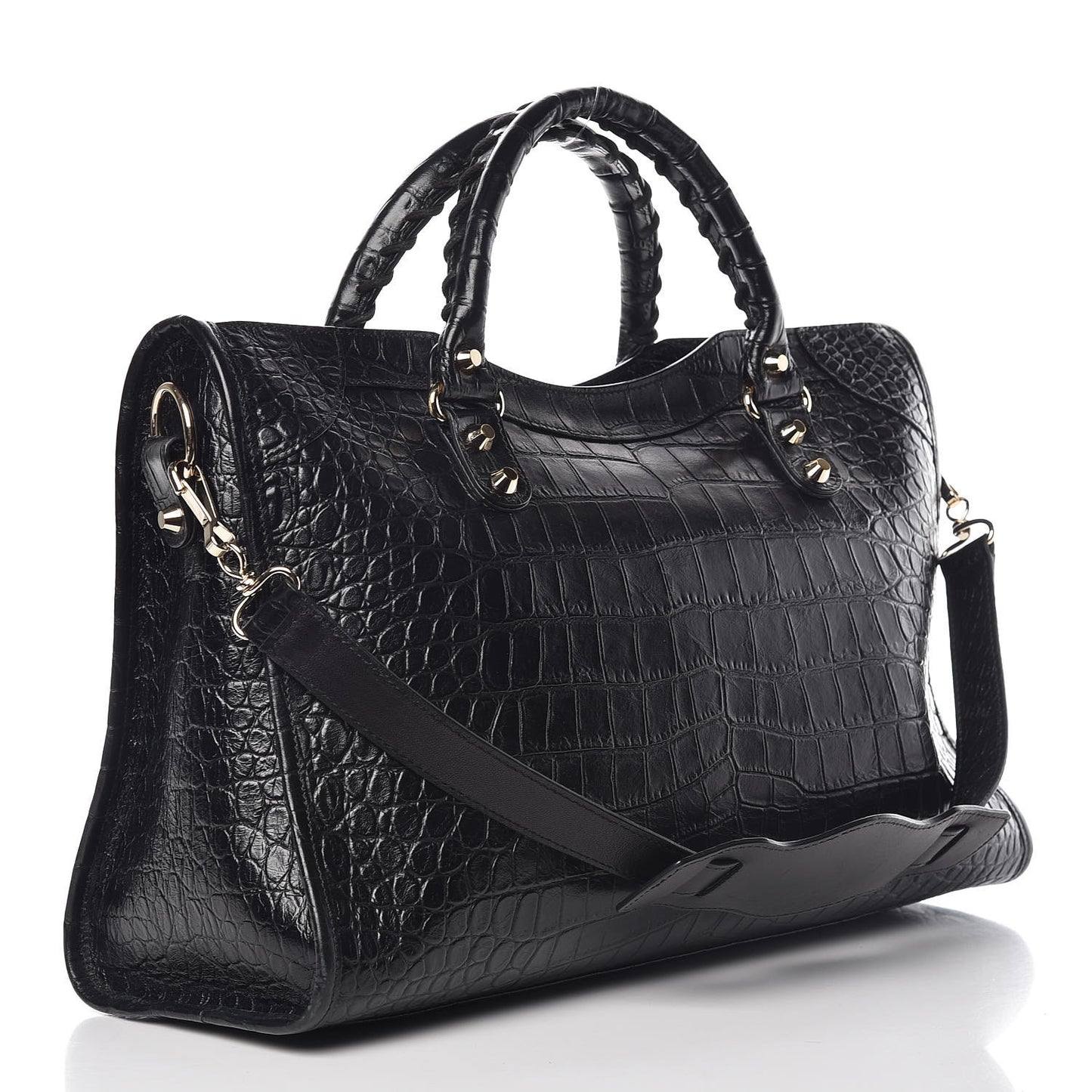 Calfskin Crocodile Embossed Classic Hardware City Black