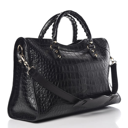 Balenciaga Calfskin Crocodile Embossed Classic Hardware City Black 3 of 9