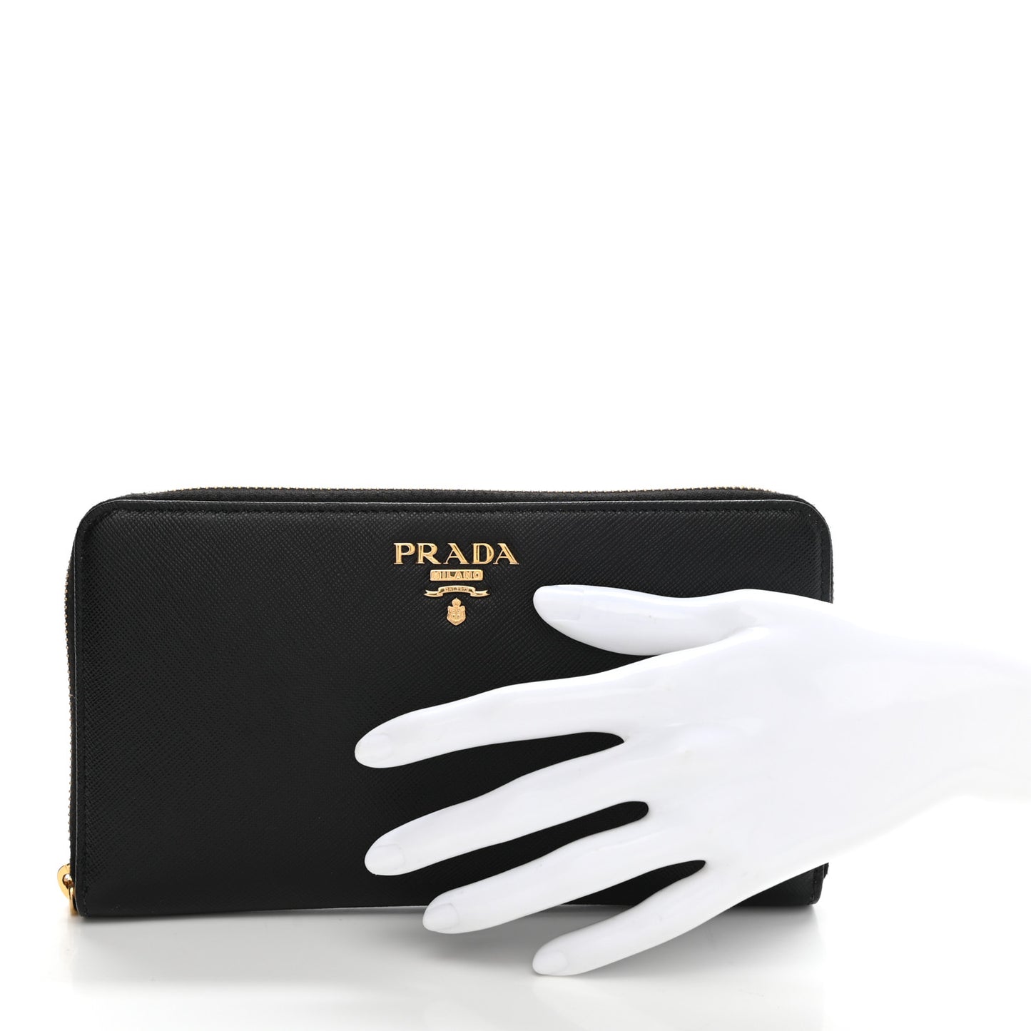 Saffiano Metal Large Zip Around Travel Wallet Black