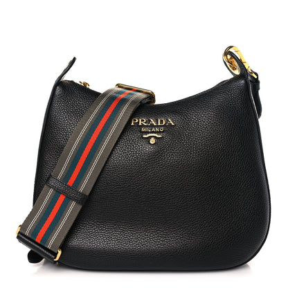 Prada Vitello Daino Zippered Messenger Hobo Black 1 of 8