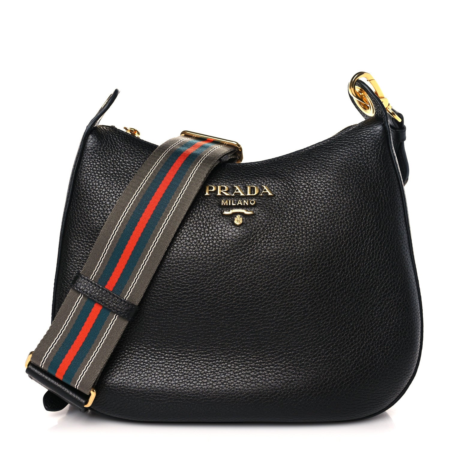 Prada Vitello Daino Zippered Messenger Hobo Black 1 of 8
