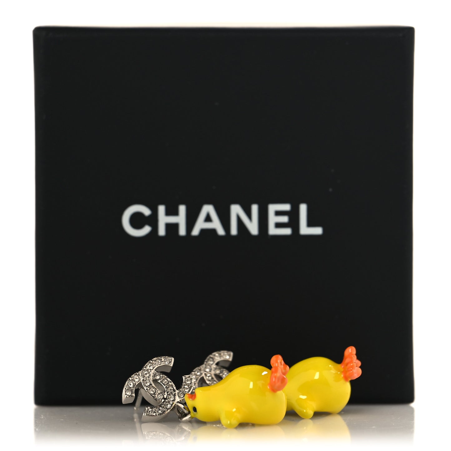 Metal Resin Strass Crystal CC Baby Chick Pendant Earrings Silver Yellow Orange