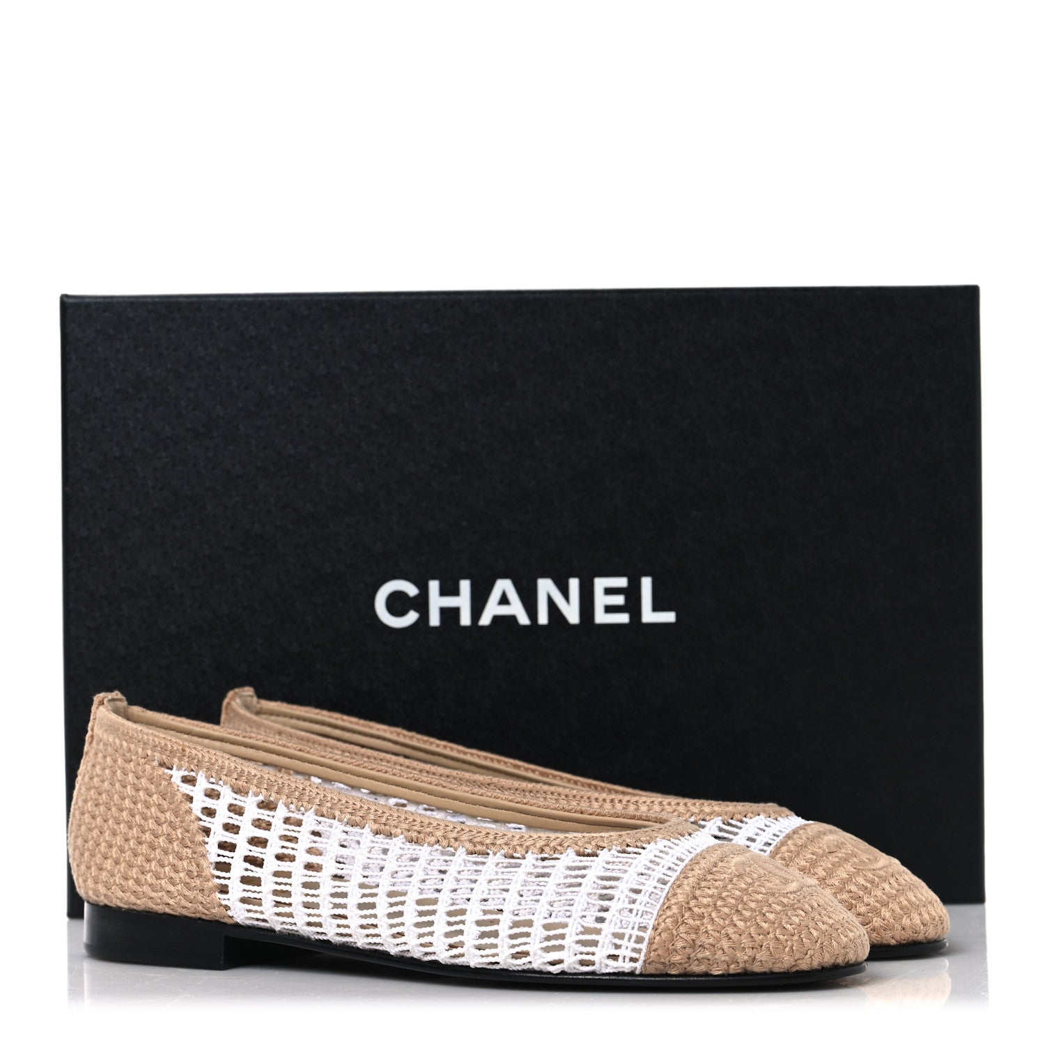Chanel Raffia Cap Toe Ballerina Flats 37 White Beige 9 of 9