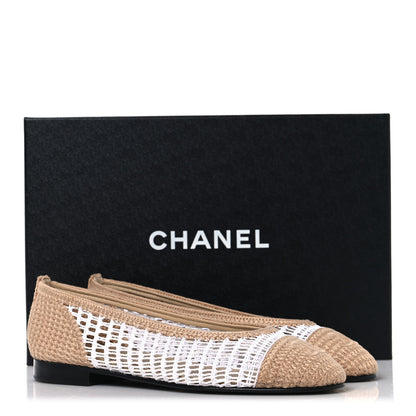 Chanel Raffia Cap Toe Ballerina Flats 37 White Beige 9 of 9