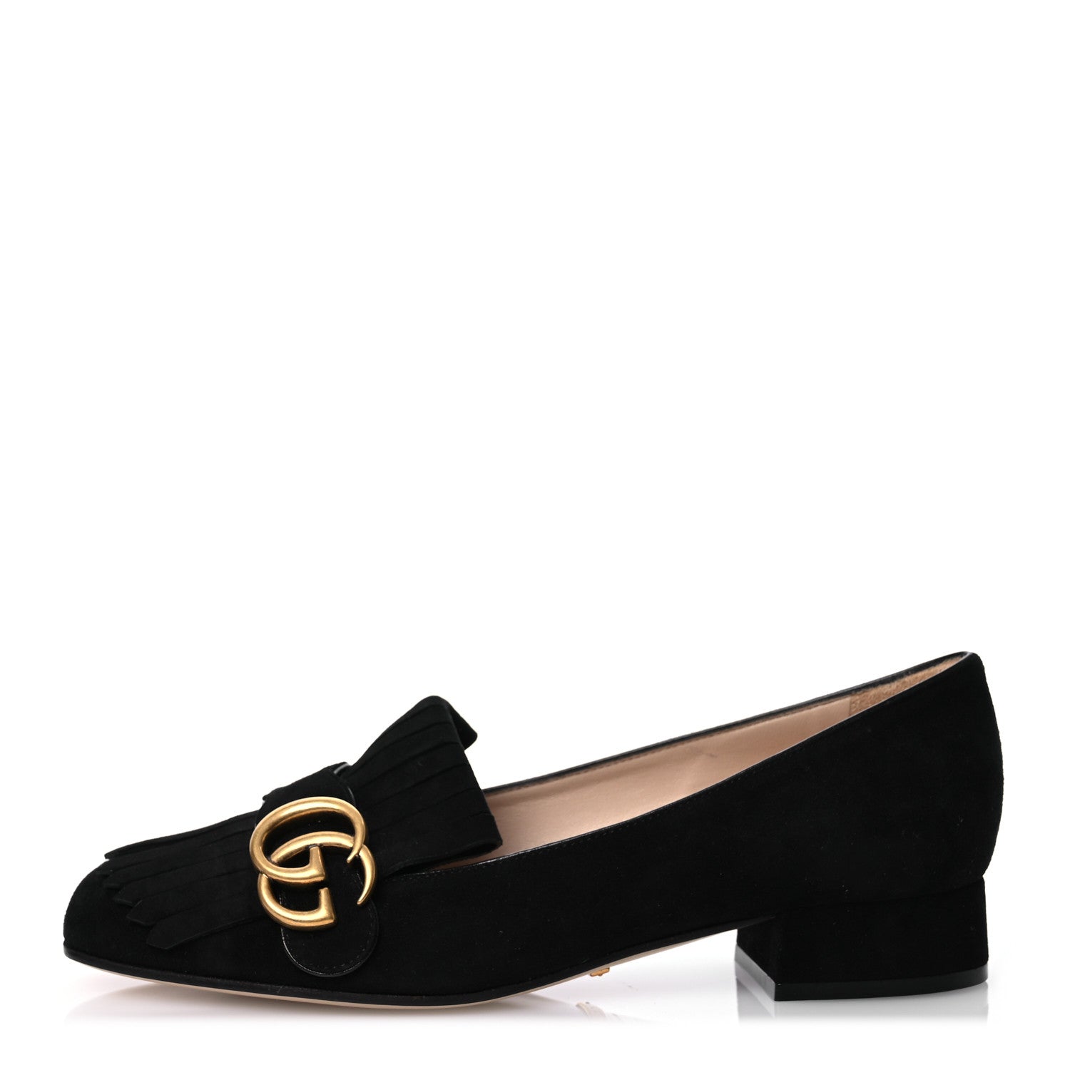 Gucci Kid Scamosciato GG Marmont Fringe 25mm Loafer Pumps 37.5 Black 1 of 13