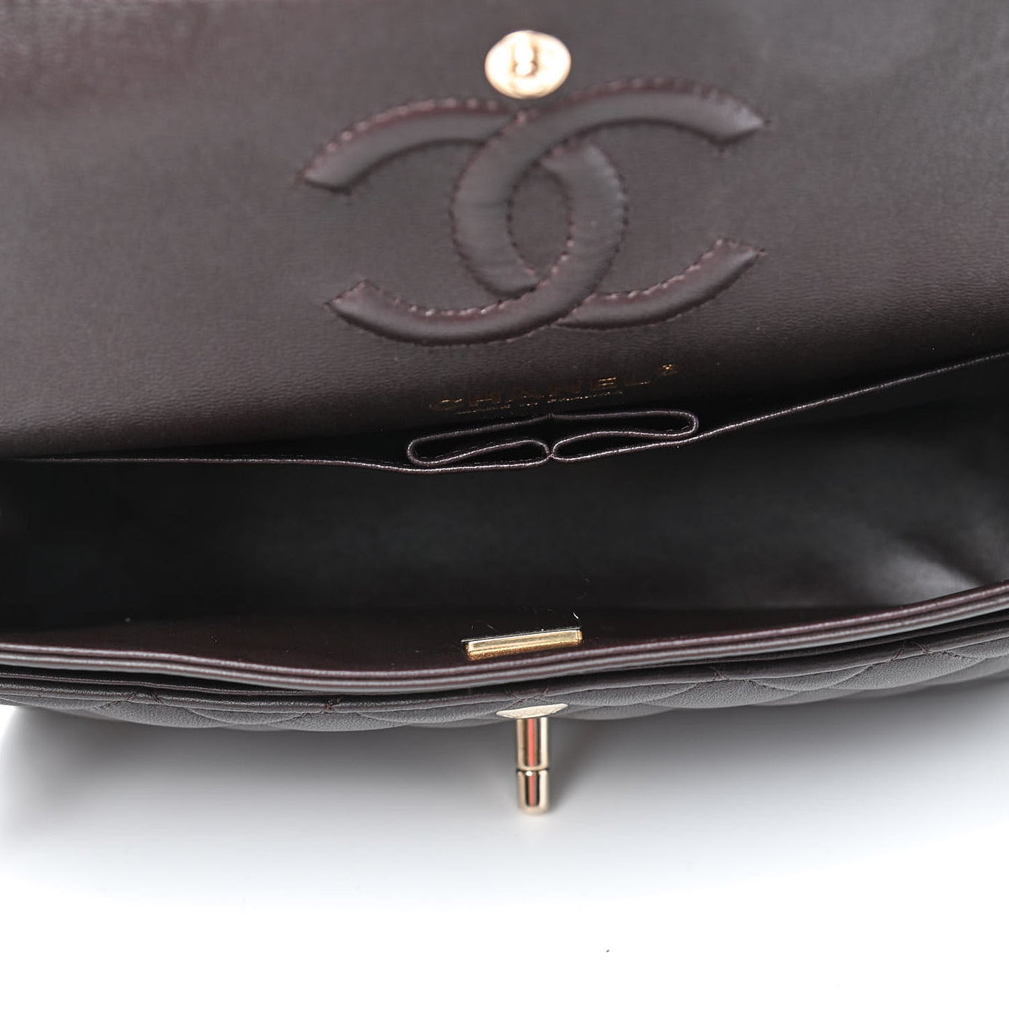 Lambskin Quilted Small Double Flap Dark Brown