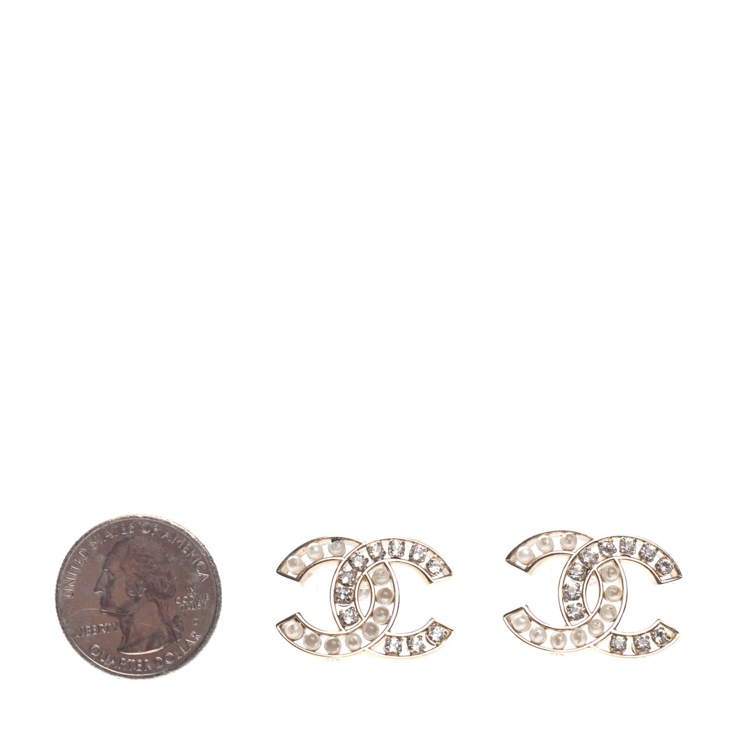 Crystal Pearl CC Earrings Light Gold