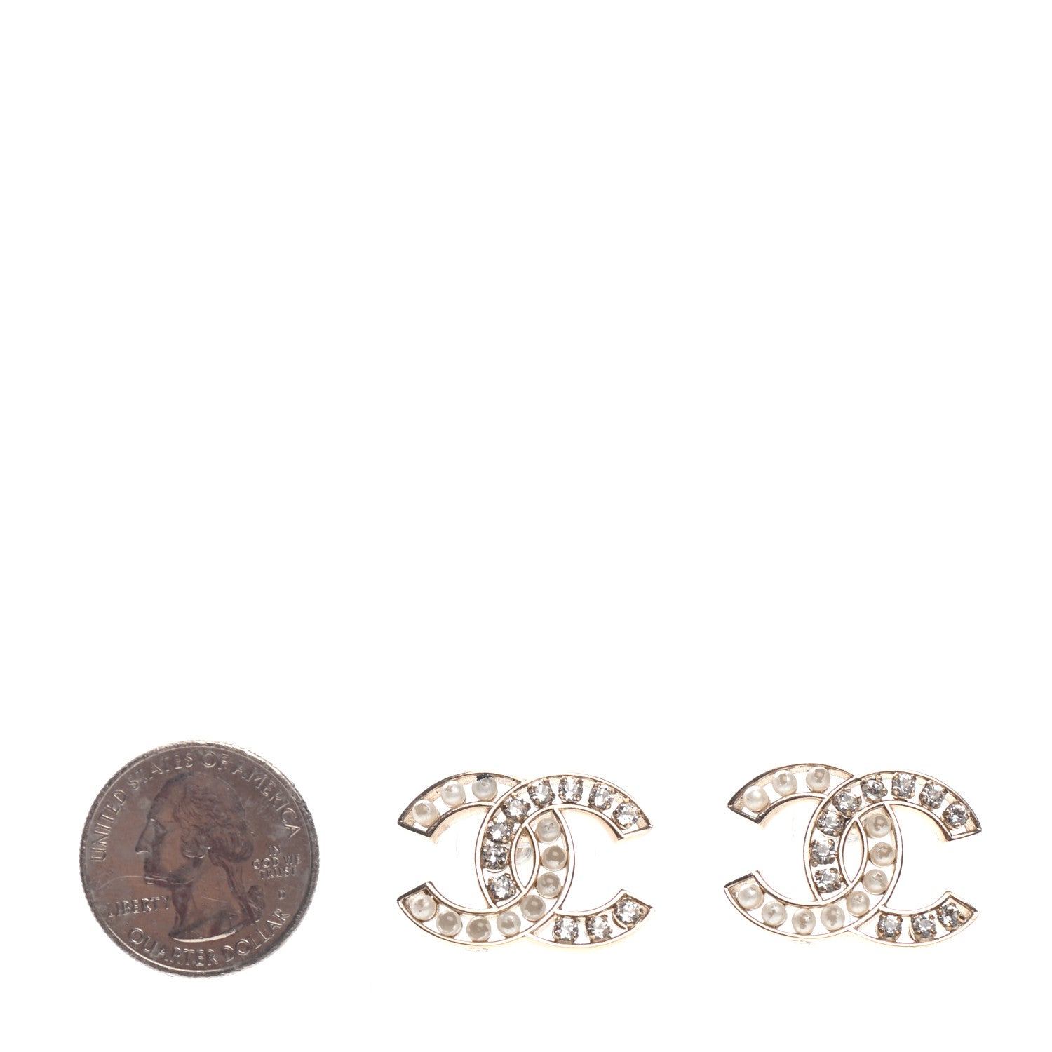 Chanel Crystal Pearl CC Earrings Light Gold 3 of 5