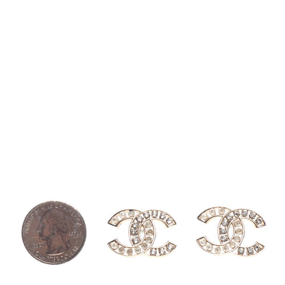 Chanel Crystal Pearl CC Earrings Light Gold 3 of 5