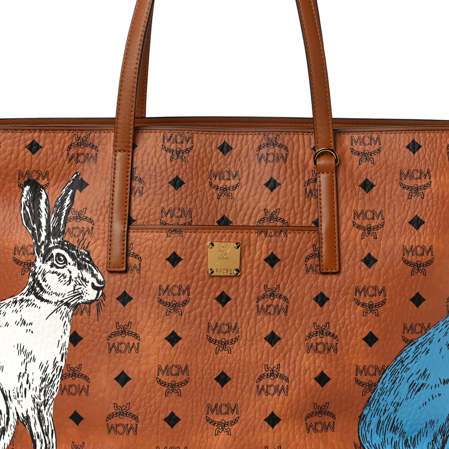 Visetos Anya Hide And Seek Rabbit Medium Shopper Tote Bag Cognac