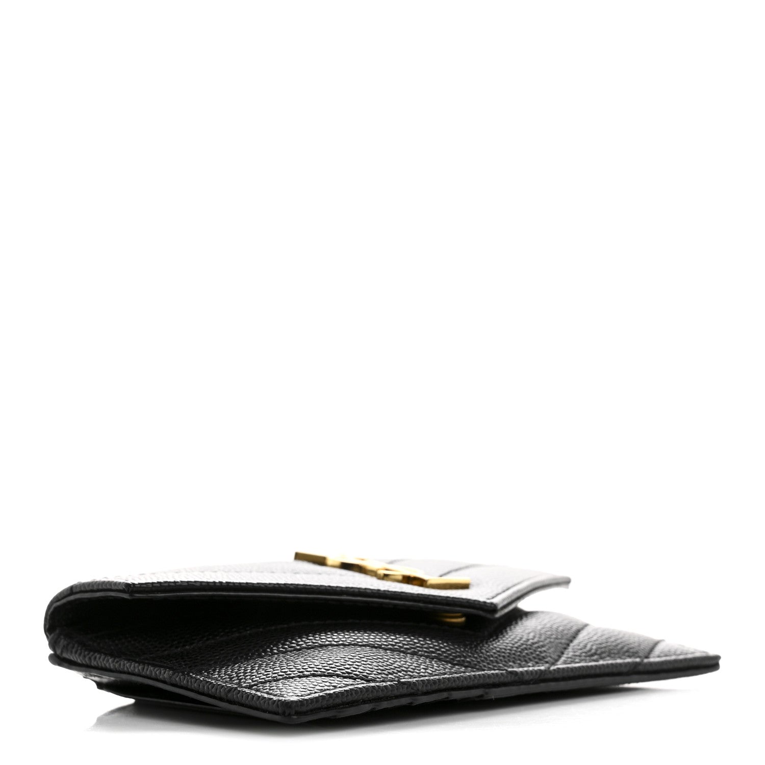 Saint Laurent Grain De Poudre Matelasse Chevron Monogram Compact Wallet Black 4 of 7