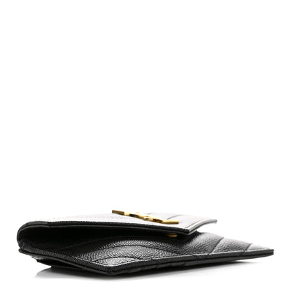 Saint Laurent Grain De Poudre Matelasse Chevron Monogram Compact Wallet Black 4 of 7