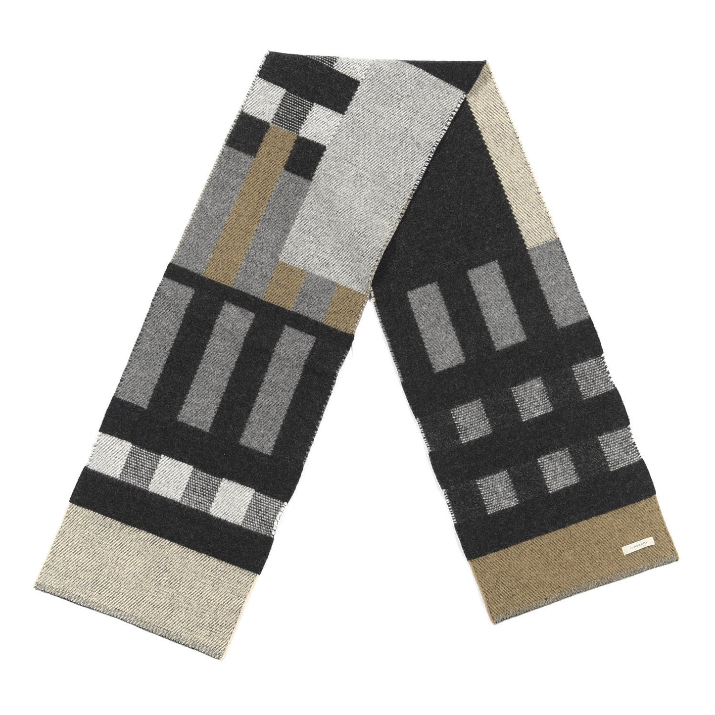 Wool Cashmere Half Mega Check Blanket Scarf Natural