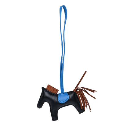 Hermes Milo Lambskin Grigri Rodeo Horse Bag Charm PM Black Gold Bleu Zanzibar 1 of 4