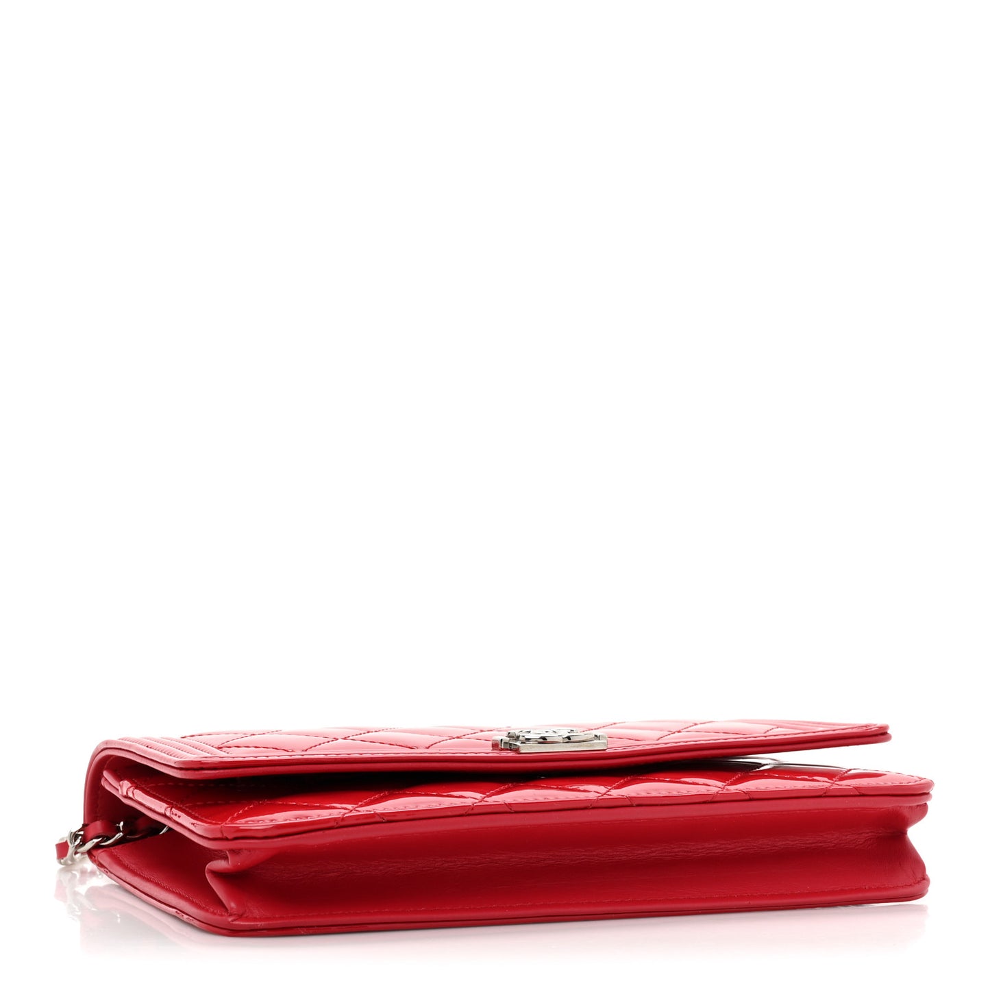 Patent Quilted Boy Wallet On Chain WOC Dark Pink