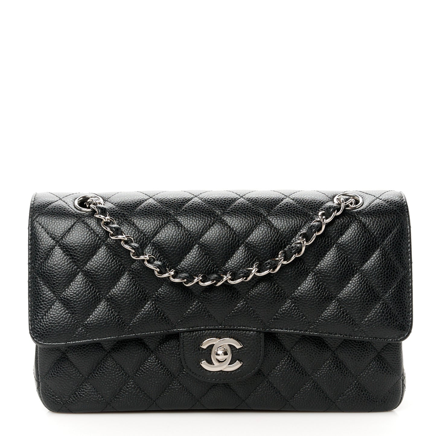 Caviar Quilted Medium Double Flap Black