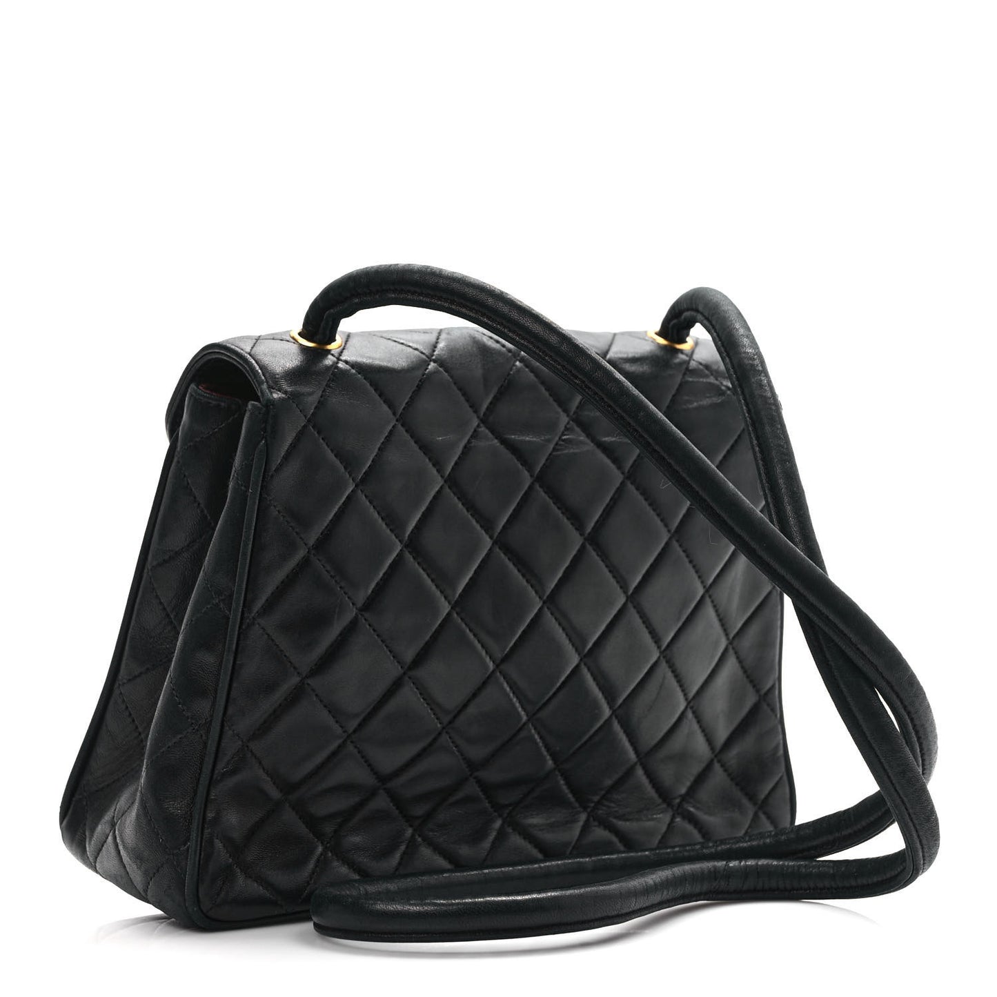 Lambskin Quilted CC Flap Shoulder Bag Black