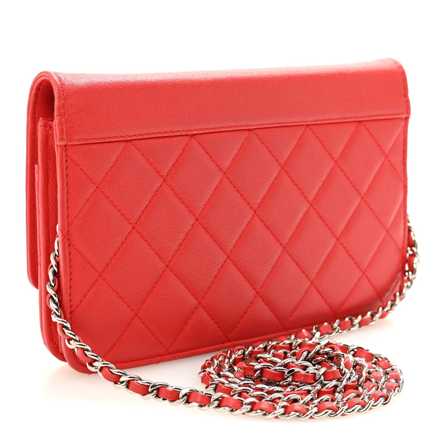 Chanel Grained Calfskin Quilted CC Box Wallet On Chain WOC Red 3 of 12