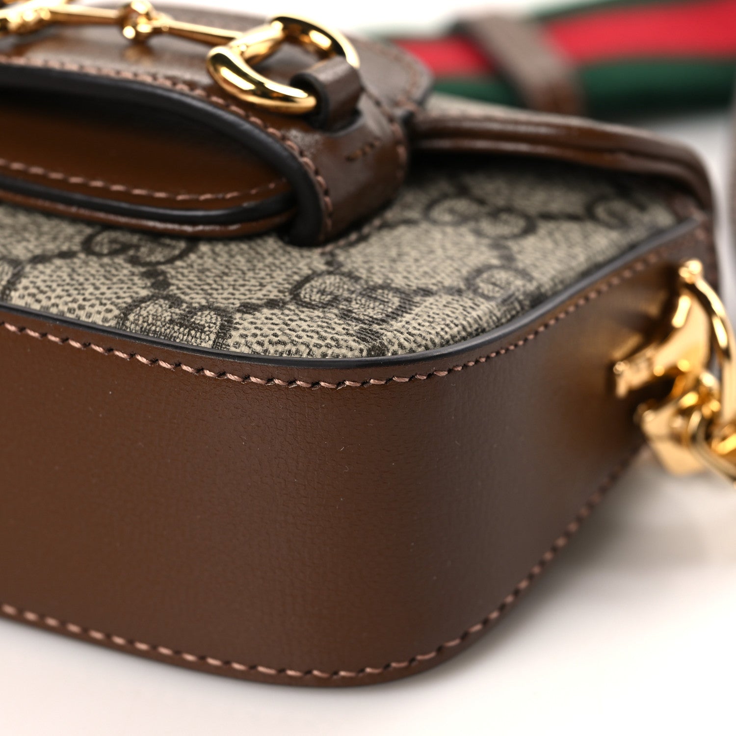 Gucci GG Supreme Monogram Azalea Calfskin Web Horsebit 1955 Wallet On Strap Beige Ebony Brown Sugar 9 of 10