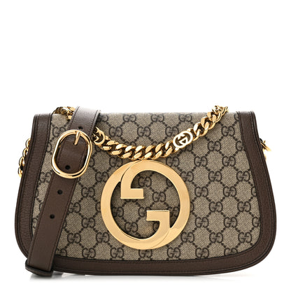 Gucci GG Supreme Monogram Textured Dollar Calfskin Blondie Chain Shoulder Flap Bag Beige Ebony New Acero 1 of 12