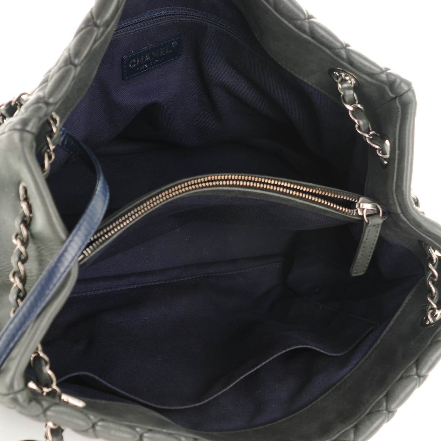 Iridescent Calfskin Quilted New Bubble North South Tote Dark Grey