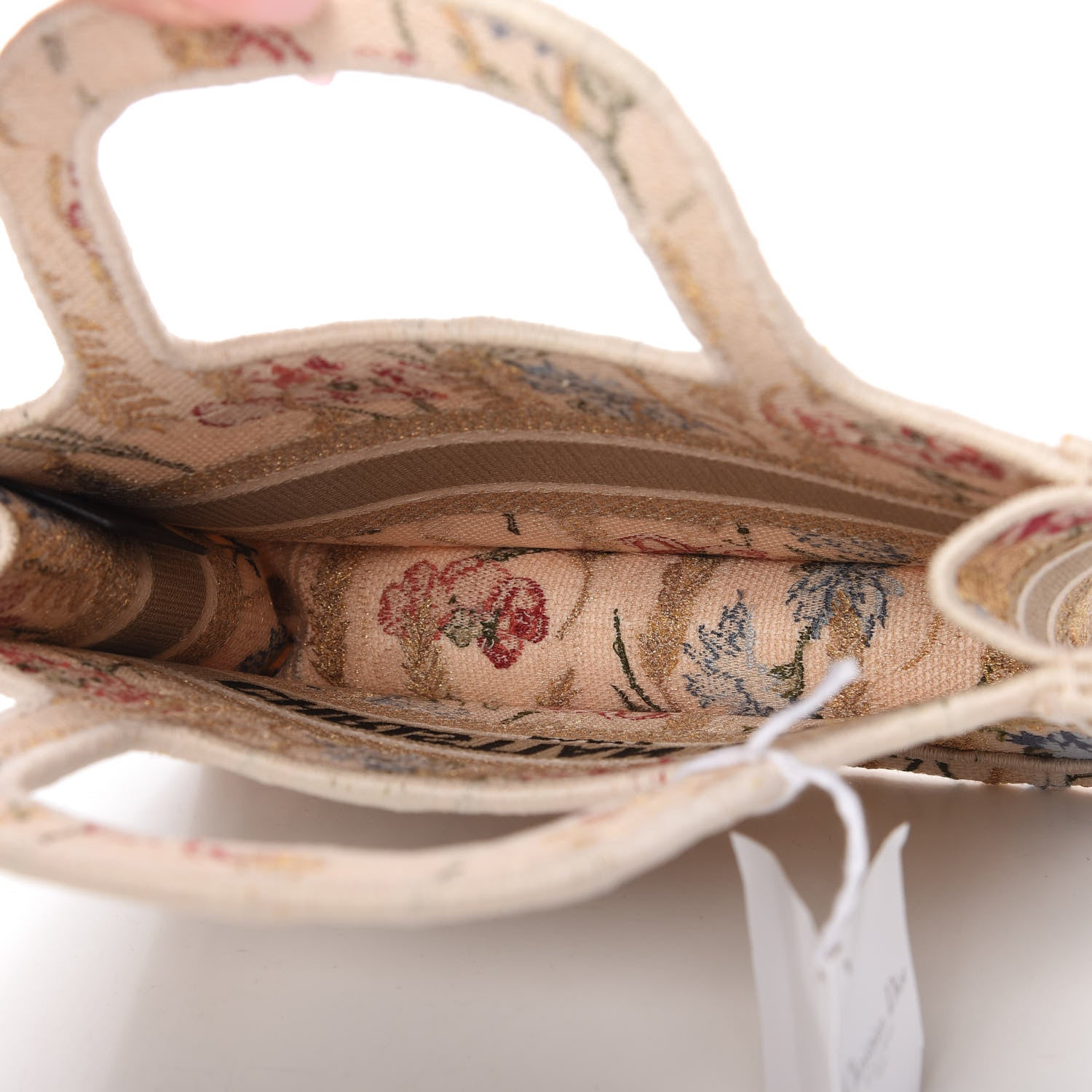Christian Dior Canvas Embroidered Hibiscus Printed Mini Book Tote Beige Multicolor 5 of 8