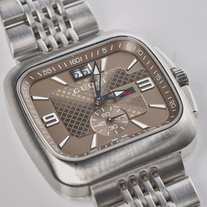 Gucci Stainless Steel 40mm G Coupe Square Quartz Watch Brown 9 of 9
