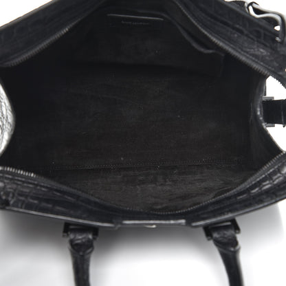 Saint Laurent Calfskin Crocodile Embossed Small Monogram Cabas Black 5 of 8