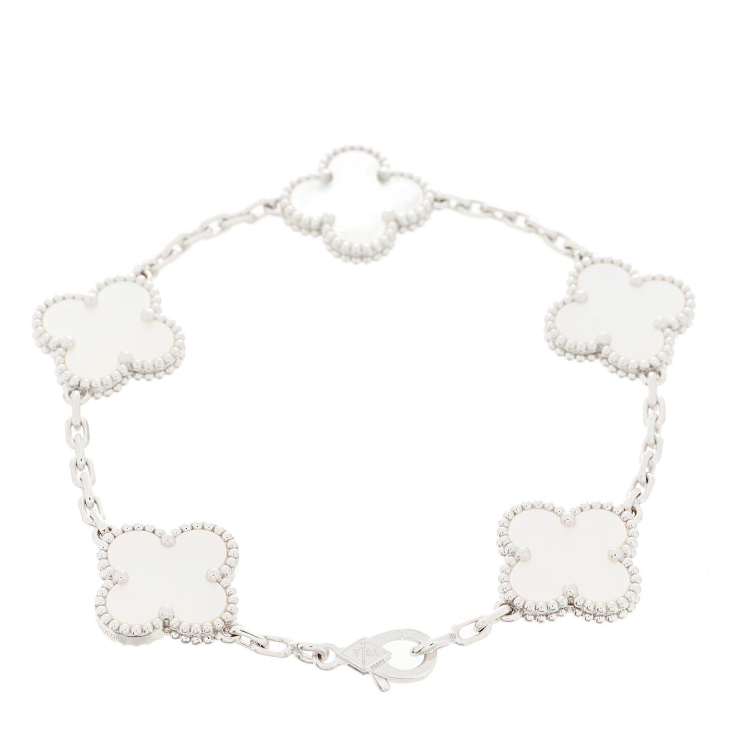 18K White Gold Mother of Pearl 5 Motifs Vintage Alhambra Bracelet