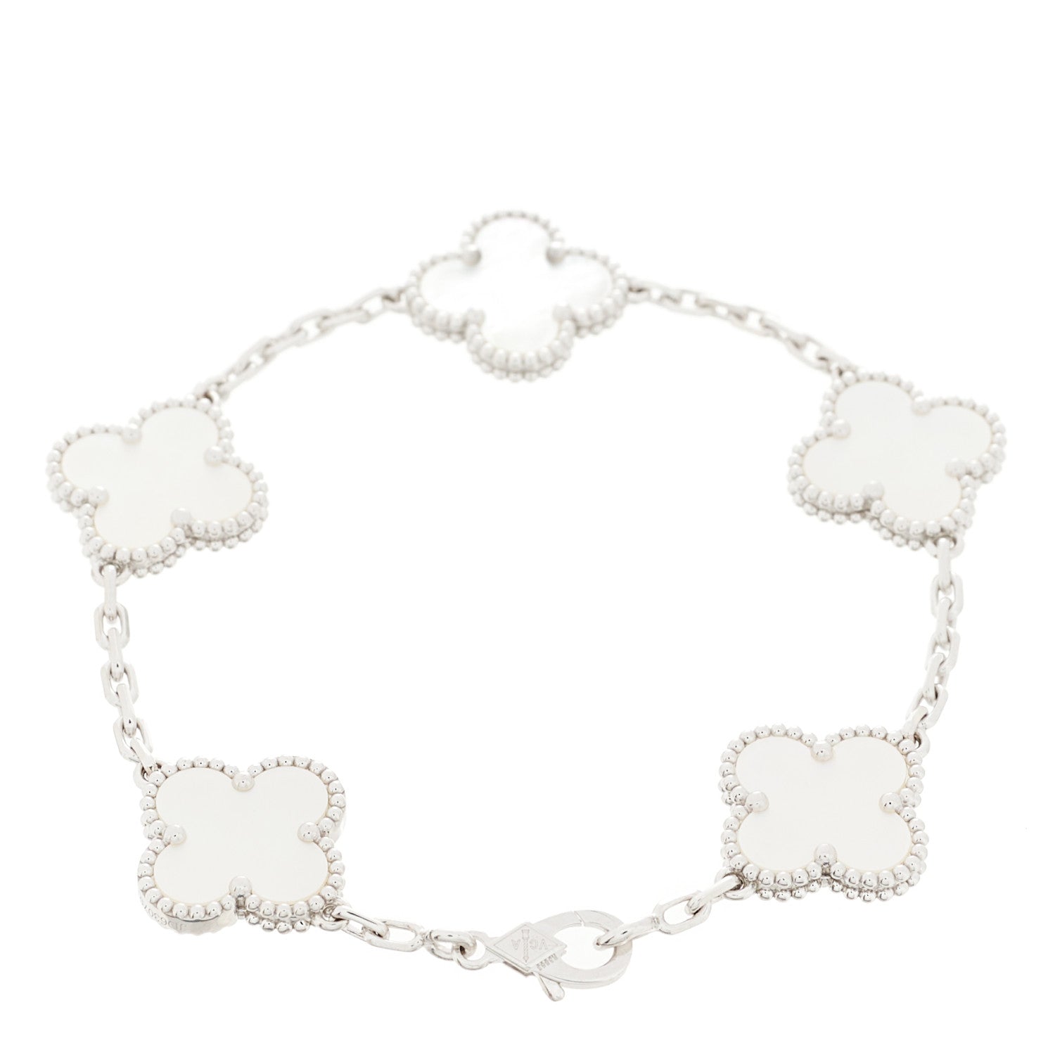 Van Cleef & Arpels 18K White Gold Mother of Pearl 5 Motifs Vintage Alhambra Bracelet 1 of 5