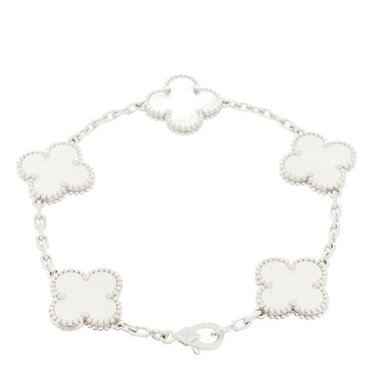 Van Cleef & Arpels 18K White Gold Mother of Pearl 5 Motifs Vintage Alhambra Bracelet 1 of 5