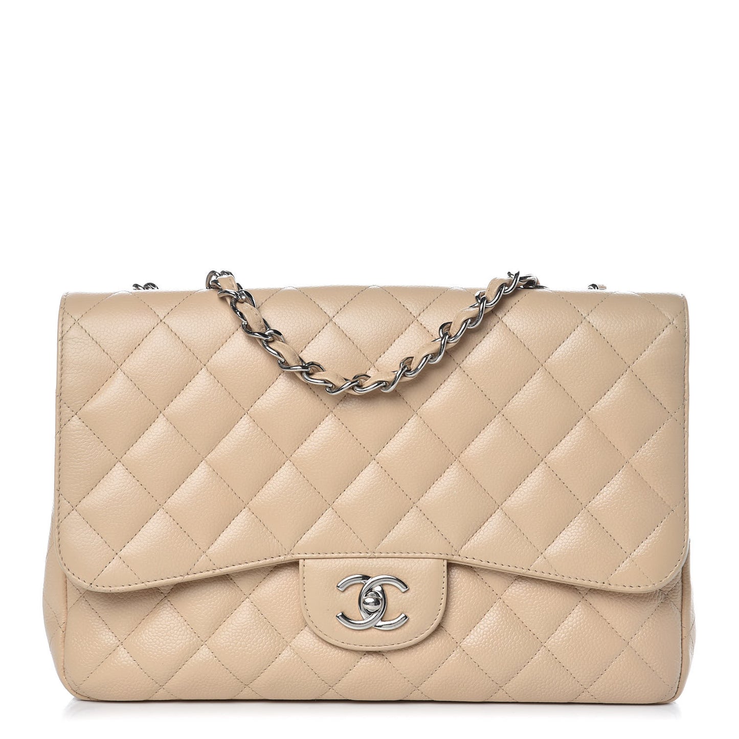 Caviar Quilted Jumbo Single Flap Beige Clair
