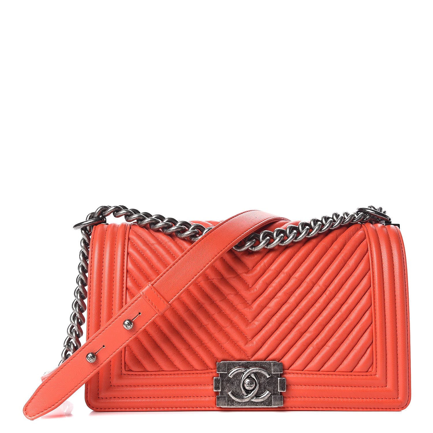 Chanel Wrinkled Lambskin Chevron Quilted Medium Boy Flap Orange 1 of 10