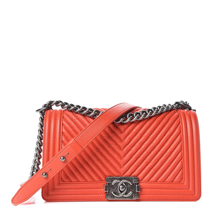 Chanel Wrinkled Lambskin Chevron Quilted Medium Boy Flap Orange 1 of 10